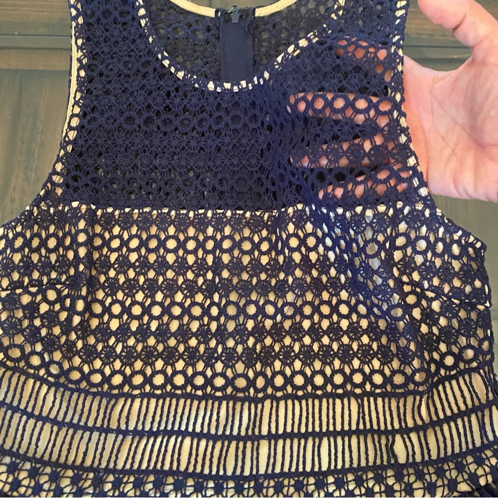 Francesca’s Navy Ivory Macrame Lace Dress size S - Picture 11 of 15